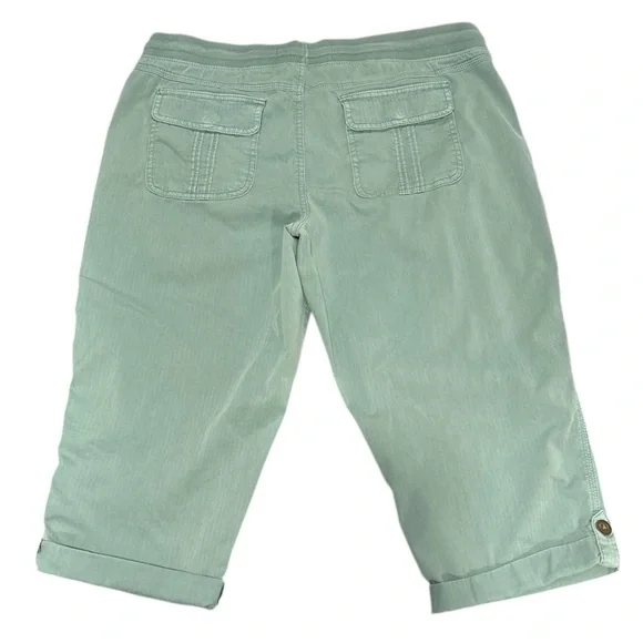 Sonoma Capri Pants Women's Size 14 Green Drawstring Elastic Waist Rolled Cuff - Picture 2 of 4